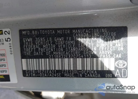 2007 Toyota Corolla Ce из США, поврежденный, VIN 2T1BR32EX7C754113